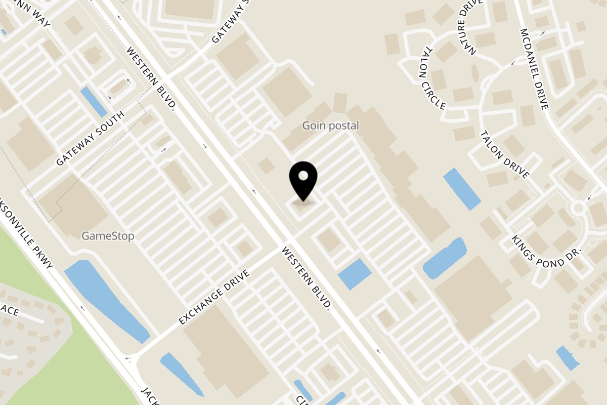 Map showing the location of Casa Grande Mexican Bar & Grill on 1270 Western Blvd in Jacksonville